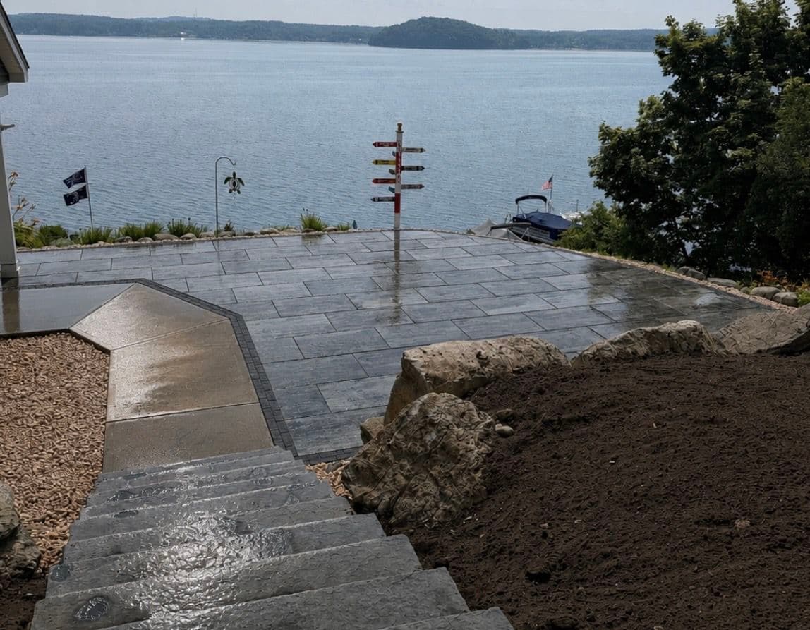 Cambridge Paver Patio and Boulder Wall on Saratoga Lake image