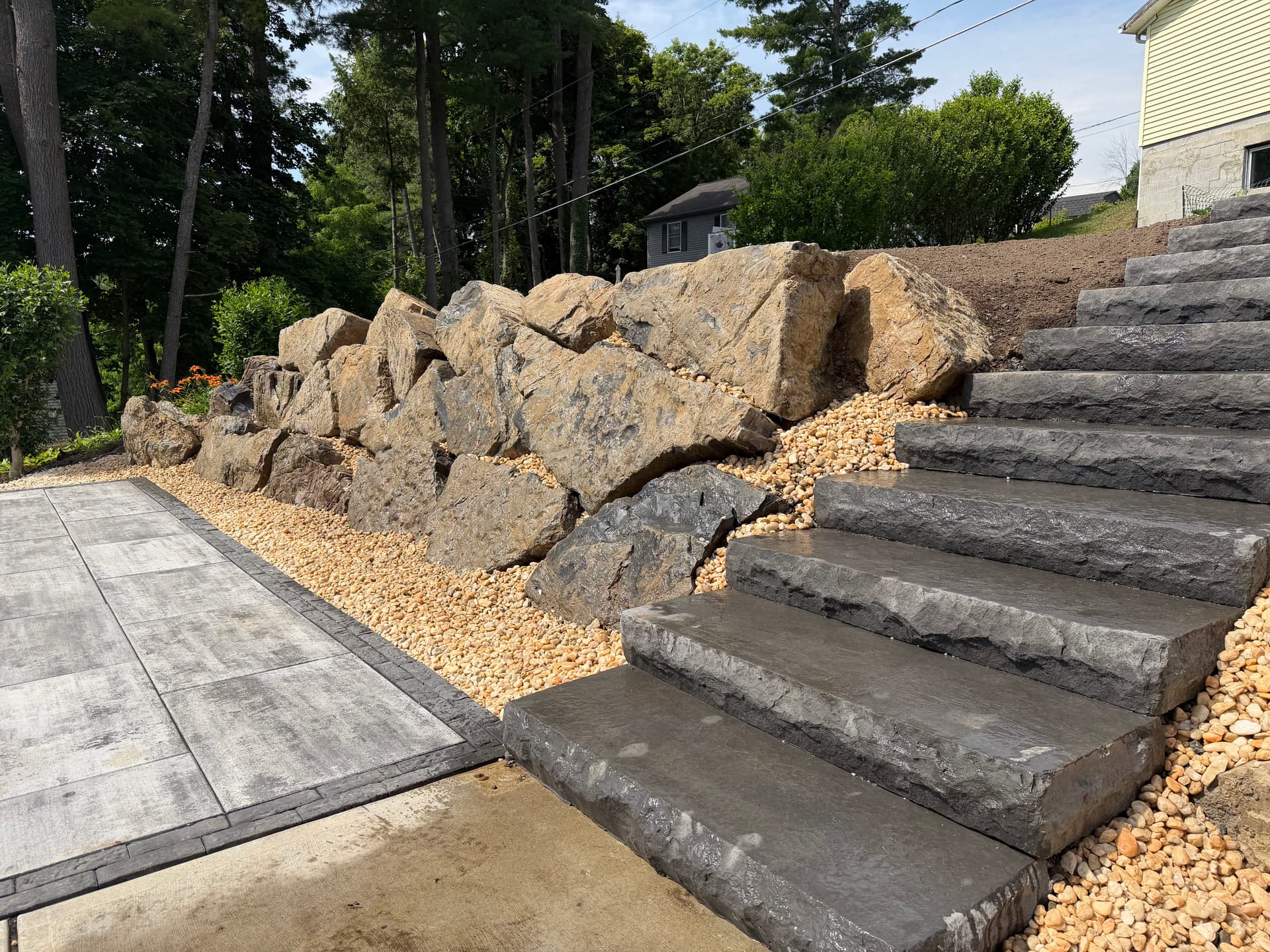 Gallery photos for Cambridge Paver Patio and Boulder Wall on Saratoga Lake: Image #1